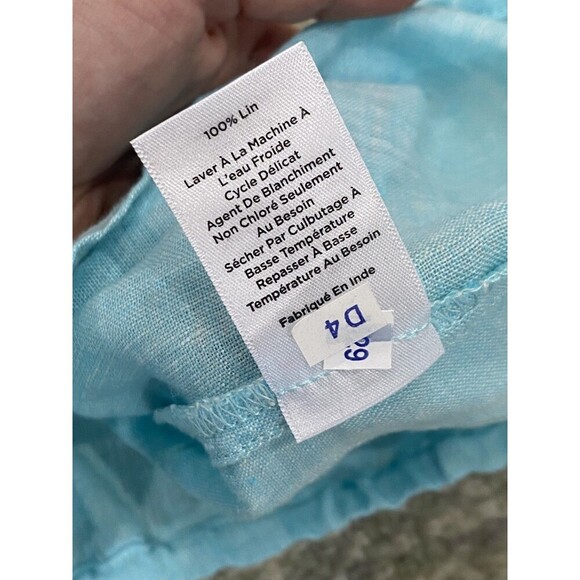 Talbots Blue 100% Linen Plus Petite 3XP Lightweight Summer Top Tie Country - Picture 5 of 6